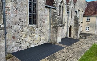 Neotimber composite decking in charcoal installed surrounding Salisbury Cathedral