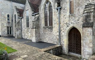 Neotimber composite decking in charcoal installed surrounding Salisbury Cathedral