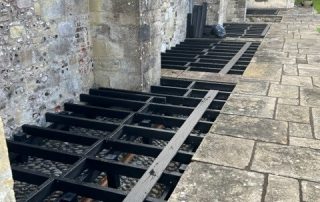 Work in progress of a decking subframe installation at Salisbury Cathedral
