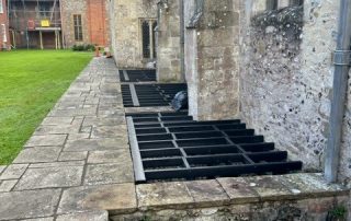 Work in progress of a decking subframe installation at Salisbury Cathedral