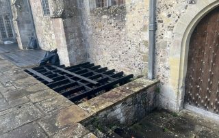 Work in progress of a decking subframe installation at Salisbury Cathedral