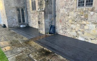 Neotimber composite decking in charcoal installed to areas surrounding Salisbury Cathedral
